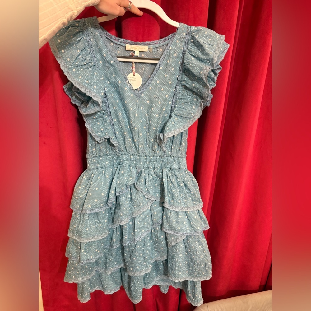 LoveShackFancy Blue Polka Dot Ruffle Dress
